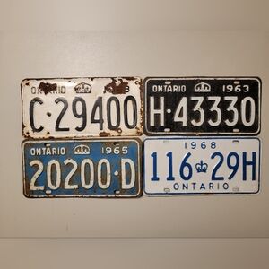 Four Rough License Plates 1958, 63, 65, and 1968